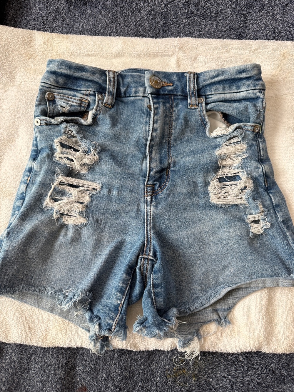 American Eagle Outfitters Light Blue Distressed High-Rise Denim Shorts